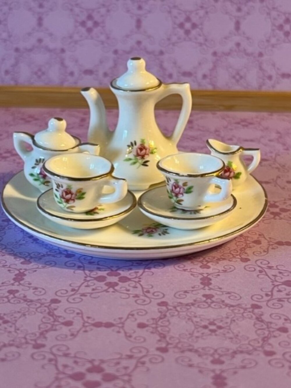 Miniature tea set porcelain with roses design vintage